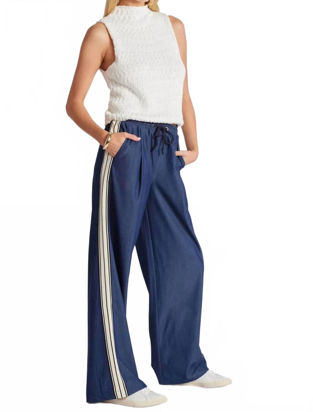 NEW BISHOP + YOUNG sporty pull-on pant in blue tencel
